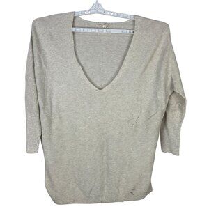 Eileen Fisher Size XS Beige V-Neck Organic Cotton Sweater Womens Knit Top